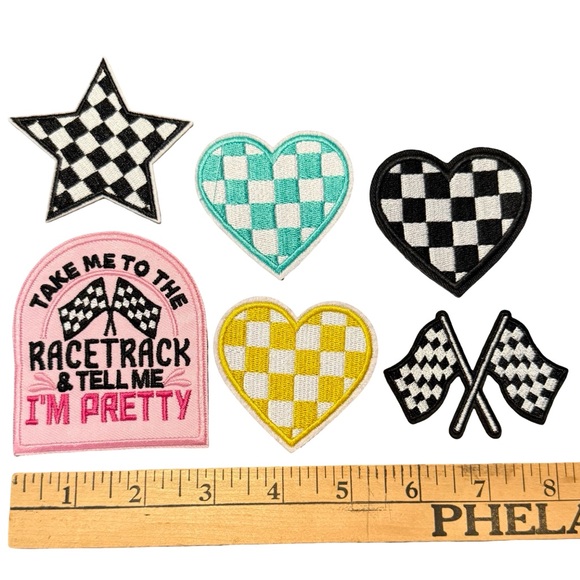 Other - Iron On Patch Lot Racing Checker Hearts Star Coquette Y2K Crafts‎